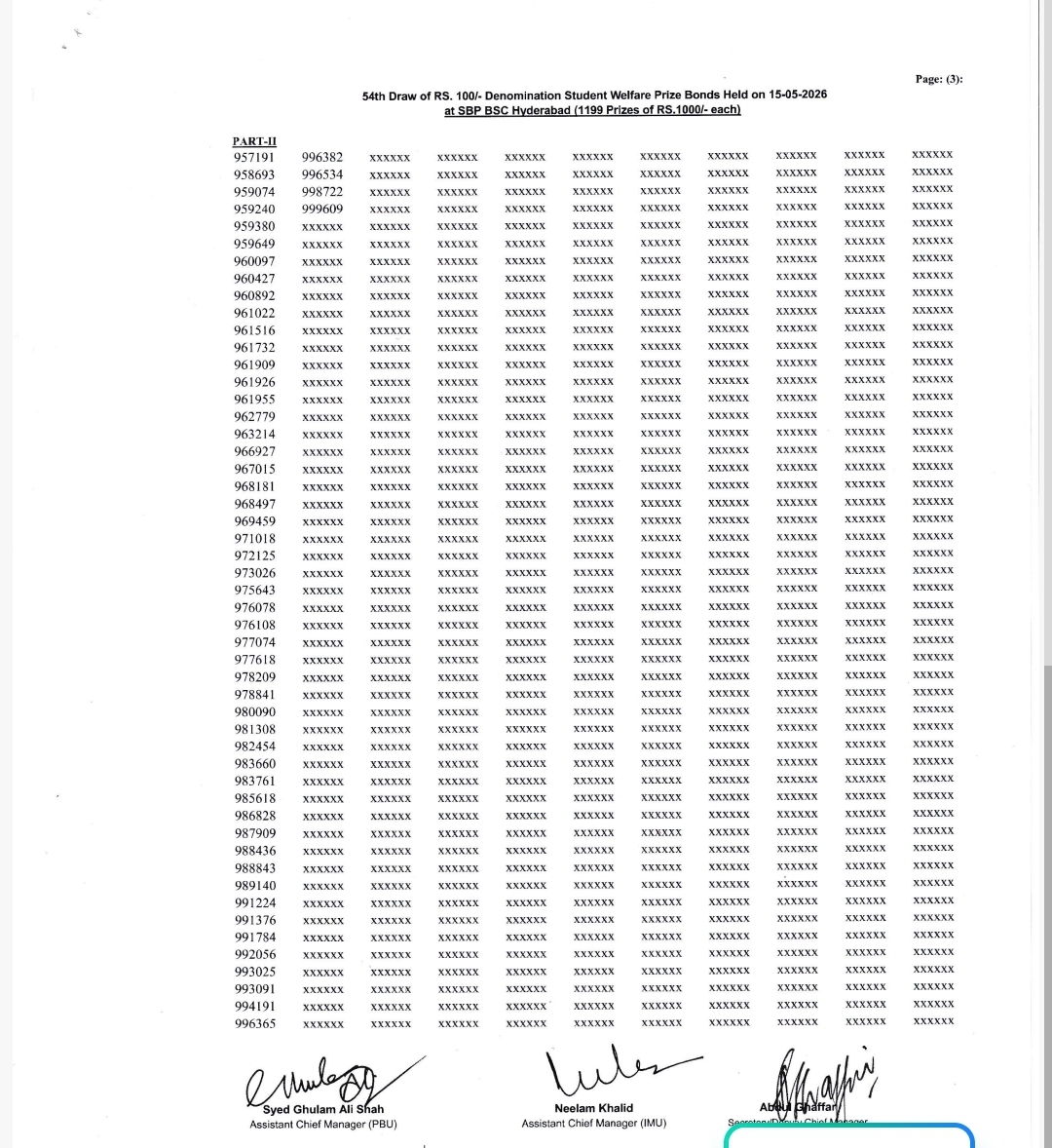 Rs. 100 Prize Bond Draw No. 54 Result Image 4