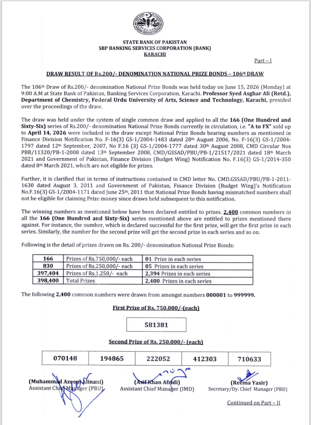Rs. 200 Prize Bond Result Image 1